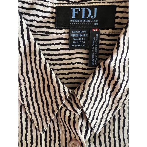 FDJ FRENCH DRESSING JEAN Women Black Beige Stripe Button Front Top Blouse - Picture 6 of 13